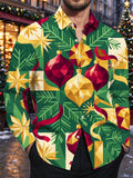 Oceanlyte Men's Long Sleeve Shirt - Geometric Christmas Ornaments And Pine Needles Print with Chest Pocket