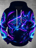 Oceanlyte Men's Graphic Neon Cyber Whale Shark Print Long Sleeve Hoodie