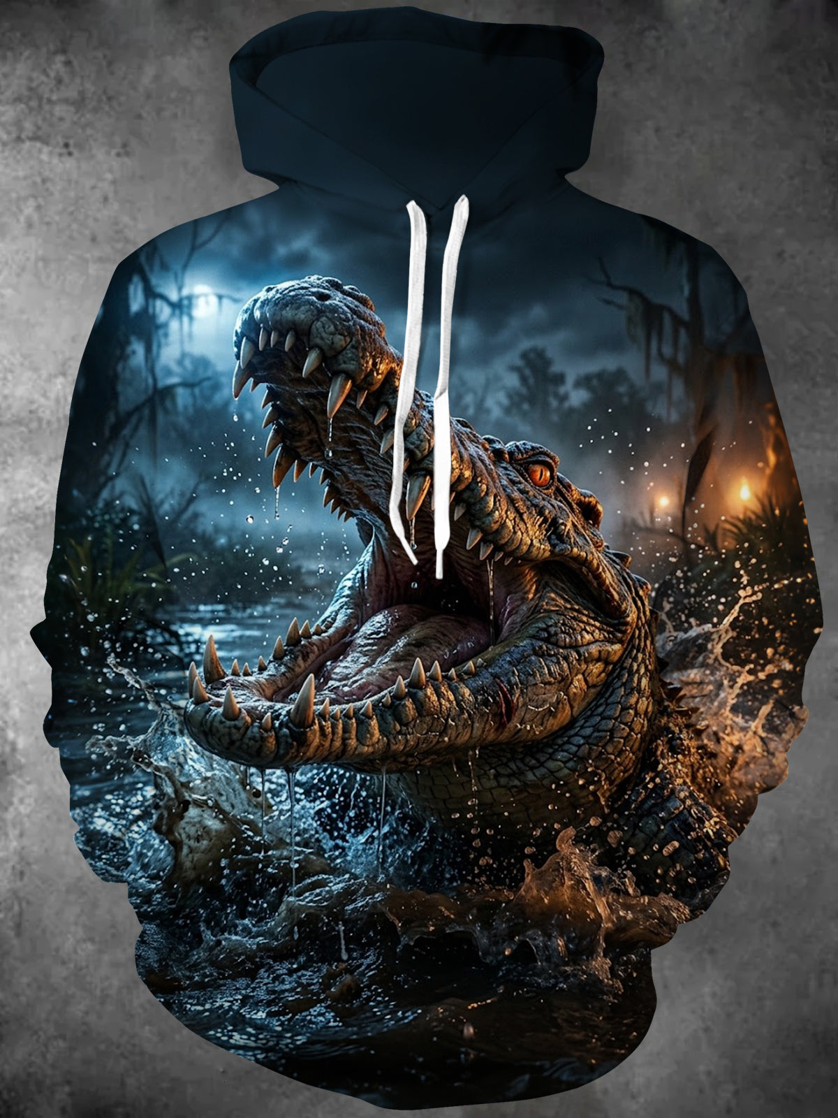 Oceanlyte Men's 3D 3D Crocodile Emerging From Water Print Long Sleeve Hoodie