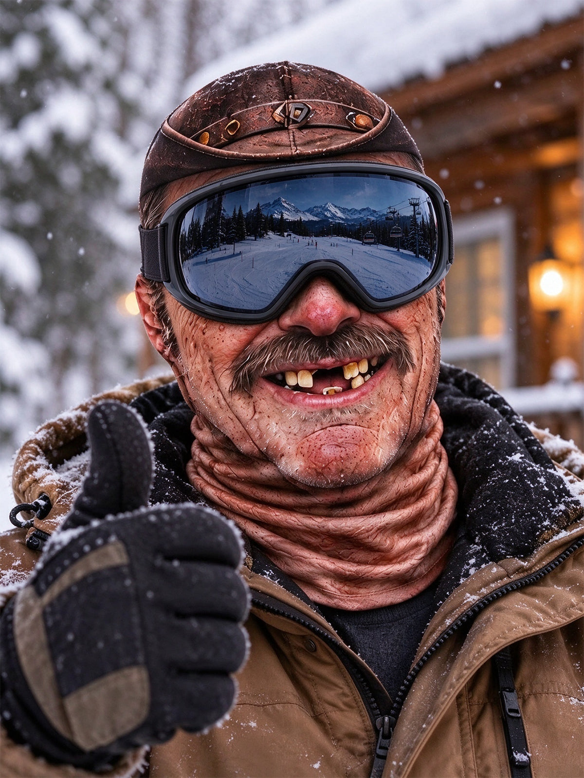 Oceanlyte Funny Vintage Leather Hat Rough Guy Face Ski Mask
