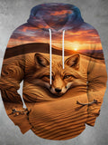 Oceanlyte Men's Fox In Desert Landscape With Sunset Print Long Sleeve Hoodie