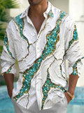 Oceanlyte Men's Printed Abstract Marble Texture Print Long Sleeve Shirt with Chest Pocket