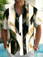 Oceanlyte Men's Abstract Gold Foil Geometric Shapes Print Short Sleeve Shirt with Chest Pocket