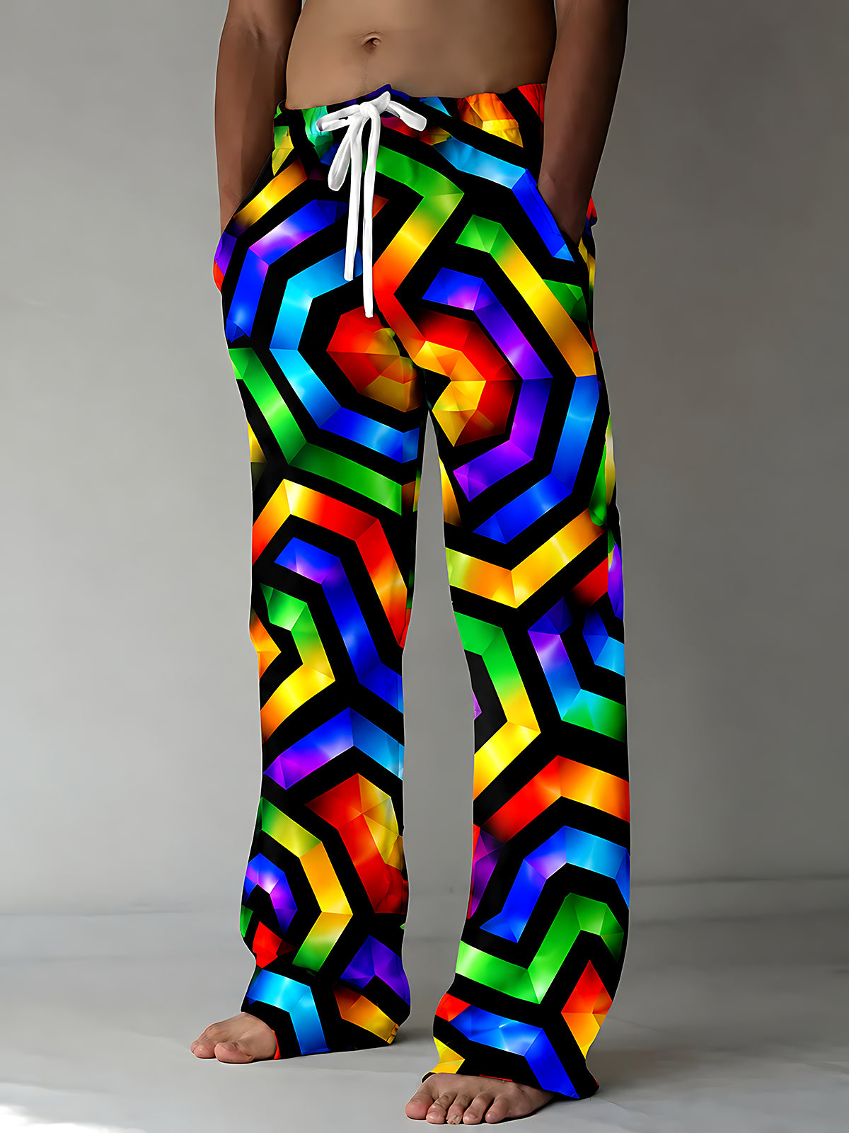 Oceanlyte Men's Patterned Neon Geometric Rainbow Hexagons Print Pants