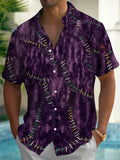 Oceanlyte Men's Short Sleeve Shirt - Purple Tie Dye With Colorful Stitching Pattern with Chest Pocket
