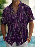 Oceanlyte Men's Short Sleeve Shirt - Purple Tie Dye With Colorful Stitching Pattern with Chest Pocket