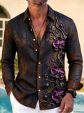 Oceanlyte Men's Purple Orchids And Metallic Vines Print Long Sleeve Shirt with Chest Pocket