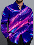 Oceanlyte Men's Patterned Abstract Wavy Light Streaks Print Long Sleeve Shirt with Chest Pocket