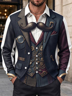 Oceanlyte Men's Retro Steampunk Gears And Mustache Print Long Sleeve Shirt with Chest Pocket