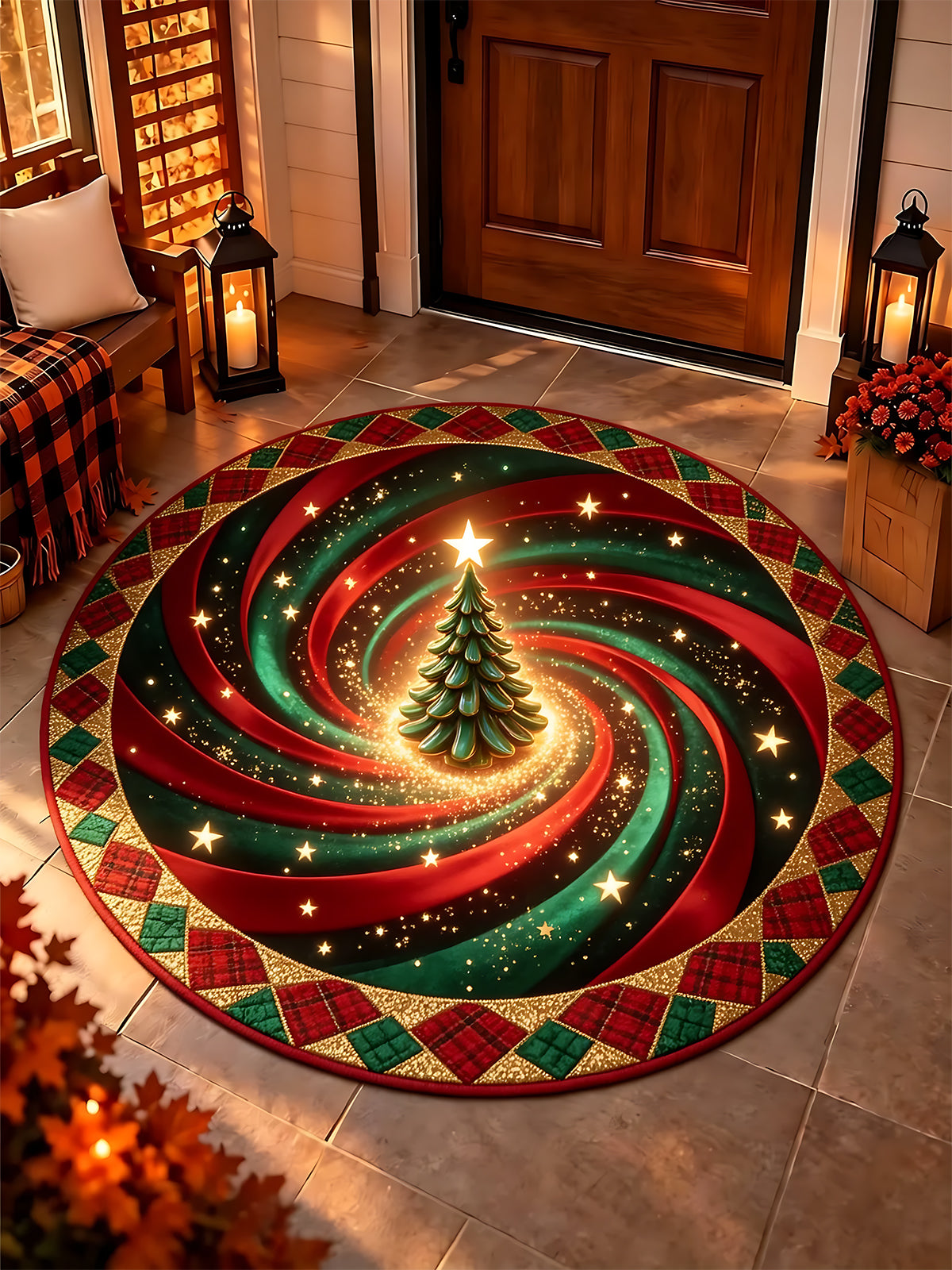 Oceanlyte Christmas Spiral Christmas Tree Round Area Rug