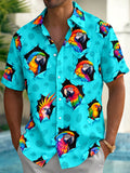 Oceanlyte Men's Colorful Parrots And Tropical Leaves Print Short Sleeve Shirt with Chest Pocket