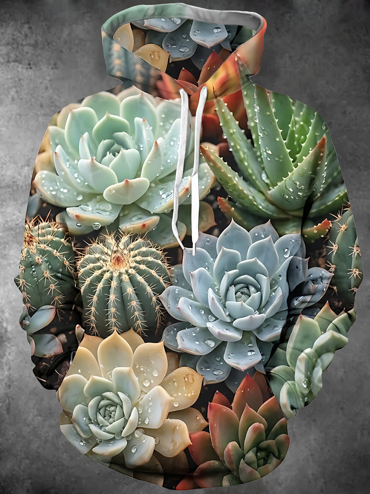 Oceanlyte Men's Long Sleeve Hoodie - Succulents And Cacti With Water Droplets Print
