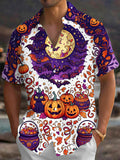 Oceanlyte Men's Halloween Black Cats And Pumpkins Print Short Sleeve Shirt with Chest Pocket