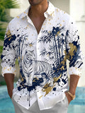 Oceanlyte Men's Graphic White Tiger And Bamboo Forest Print Long Sleeve Shirt with Chest Pocket