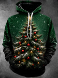 Oceanlyte Men's Long Sleeve Hoodie - Christmas Tree With Ornaments And Lights Print