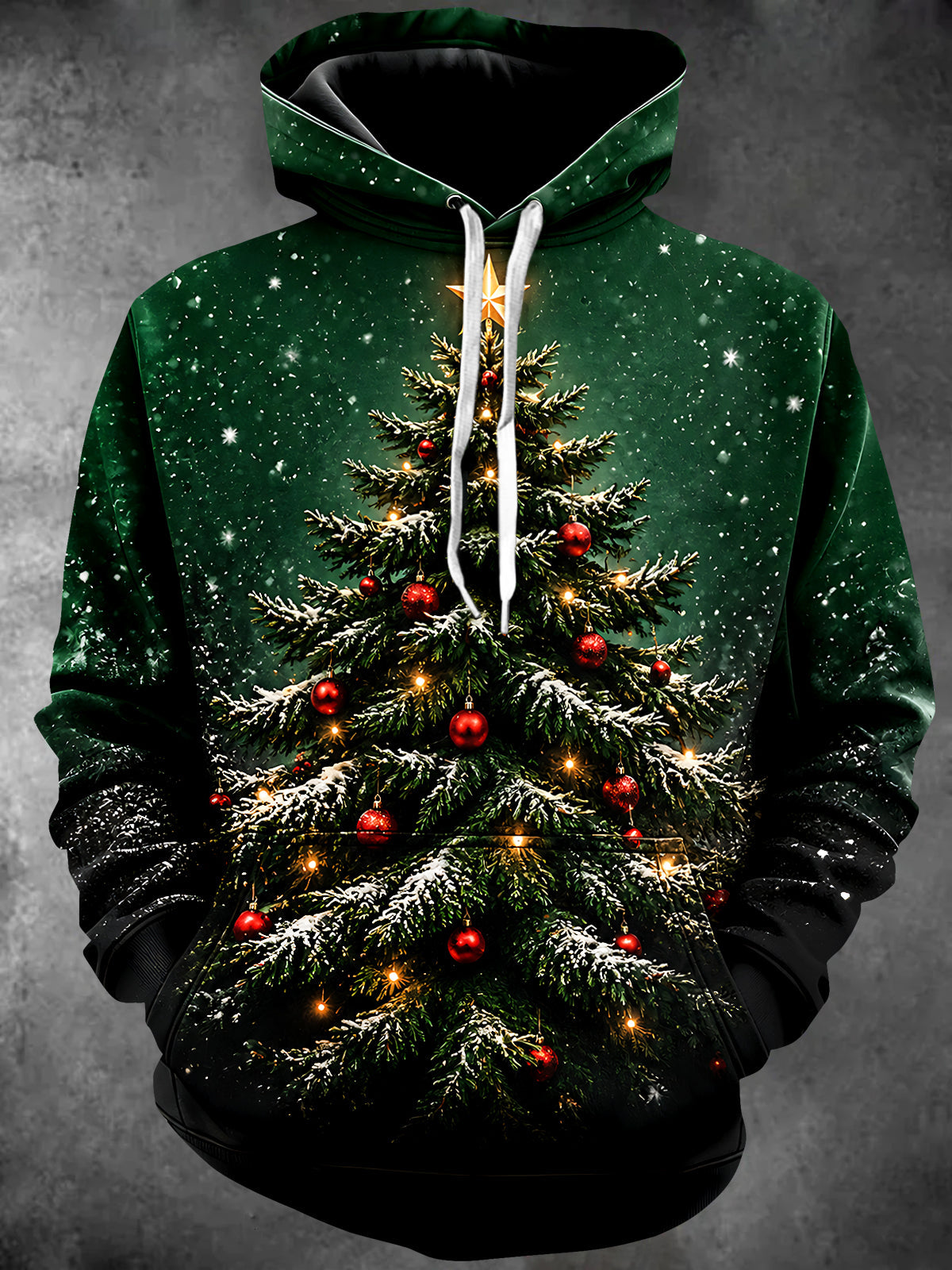 Oceanlyte Men's Long Sleeve Hoodie - Christmas Tree With Ornaments And Lights Print
