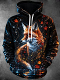 Oceanlyte Men's Fox With Maple Leaves And Musical Notes Print Long Sleeve Hoodie