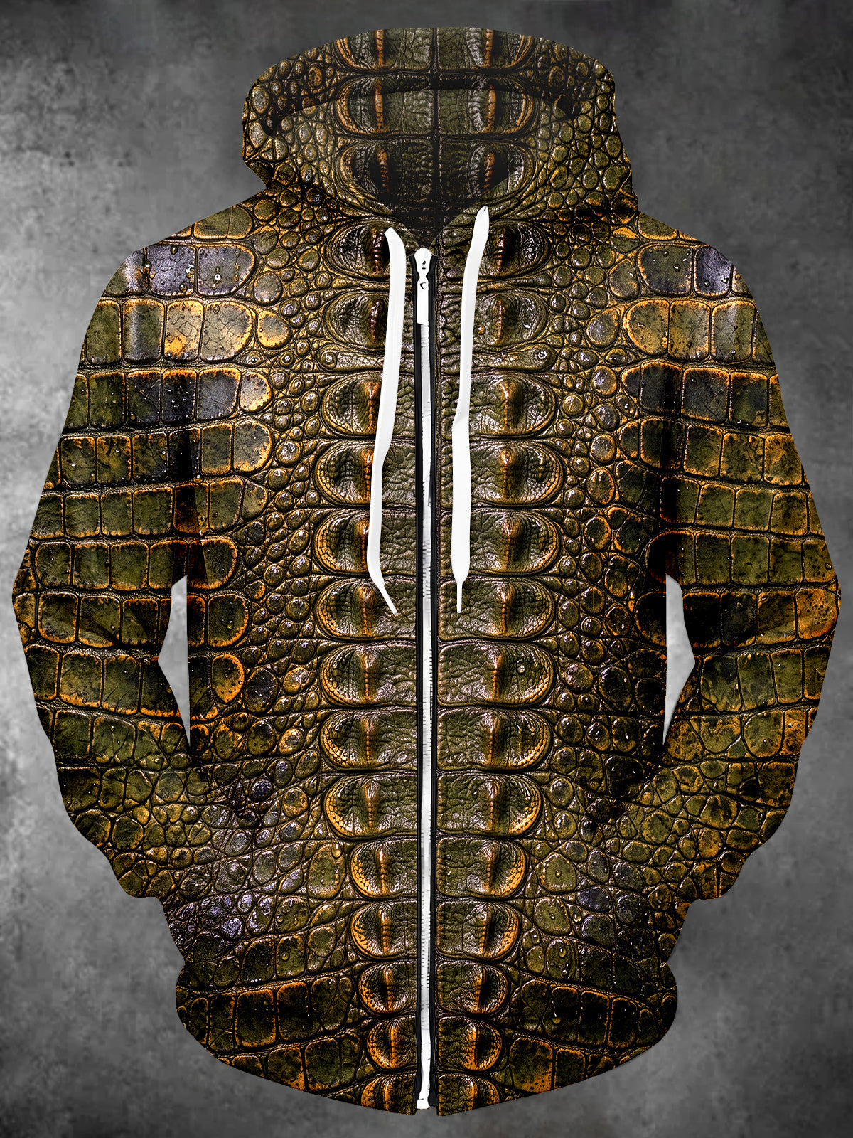 Oceanlyte Men's Patterned Crocodile Skin Texture Print Long Sleeve Zip-Up Hoodie