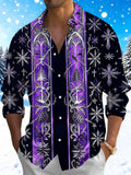Oceanlyte Men's Long Sleeve Shirt - Gothic Church Window Patterns With Snowflakes And Crosses Print with Chest Pocket