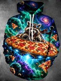 Oceanlyte Men's Space Raccoon Piloting Pizza UFO Print Long Sleeve Hoodie