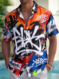 Oceanlyte Men's Graffiti Text And Spray Paint Splatters Print Short Sleeve Shirt with Chest Pocket