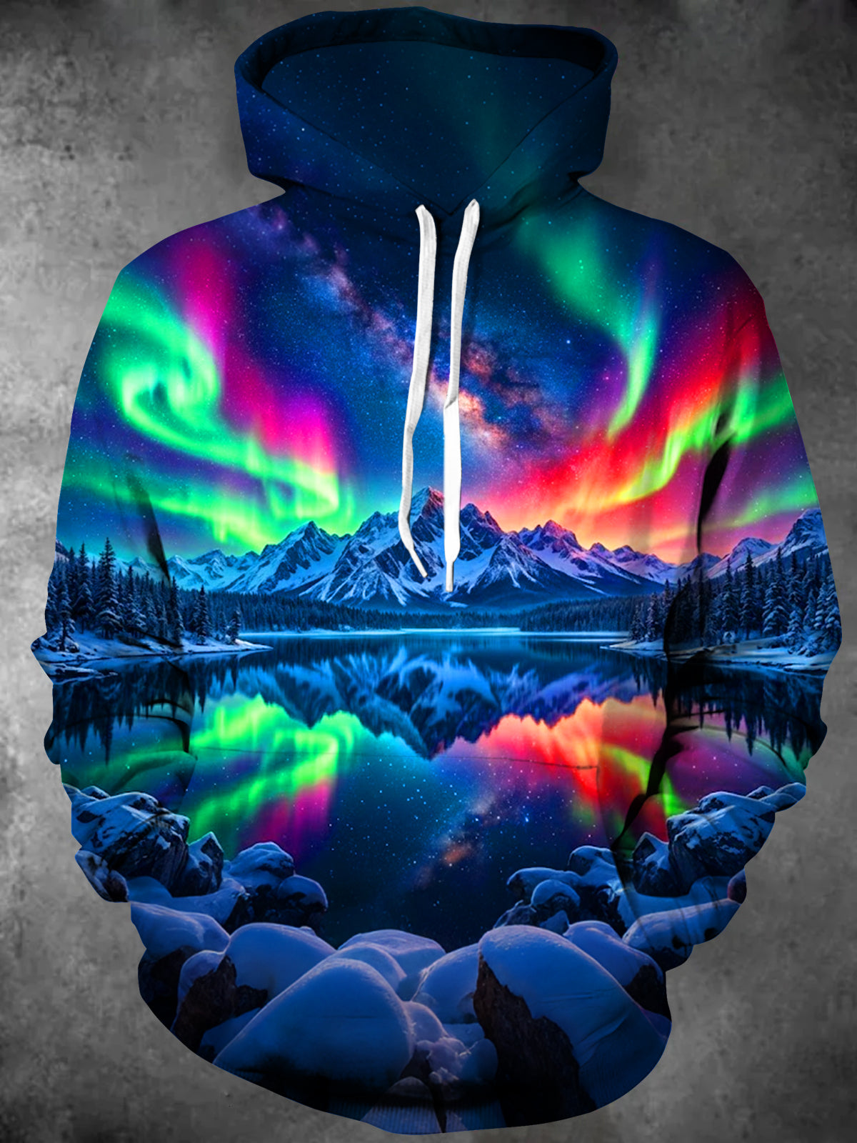 Oceanlyte Men's Printed Aurora Borealis Night Sky Print Long Sleeve Hoodie