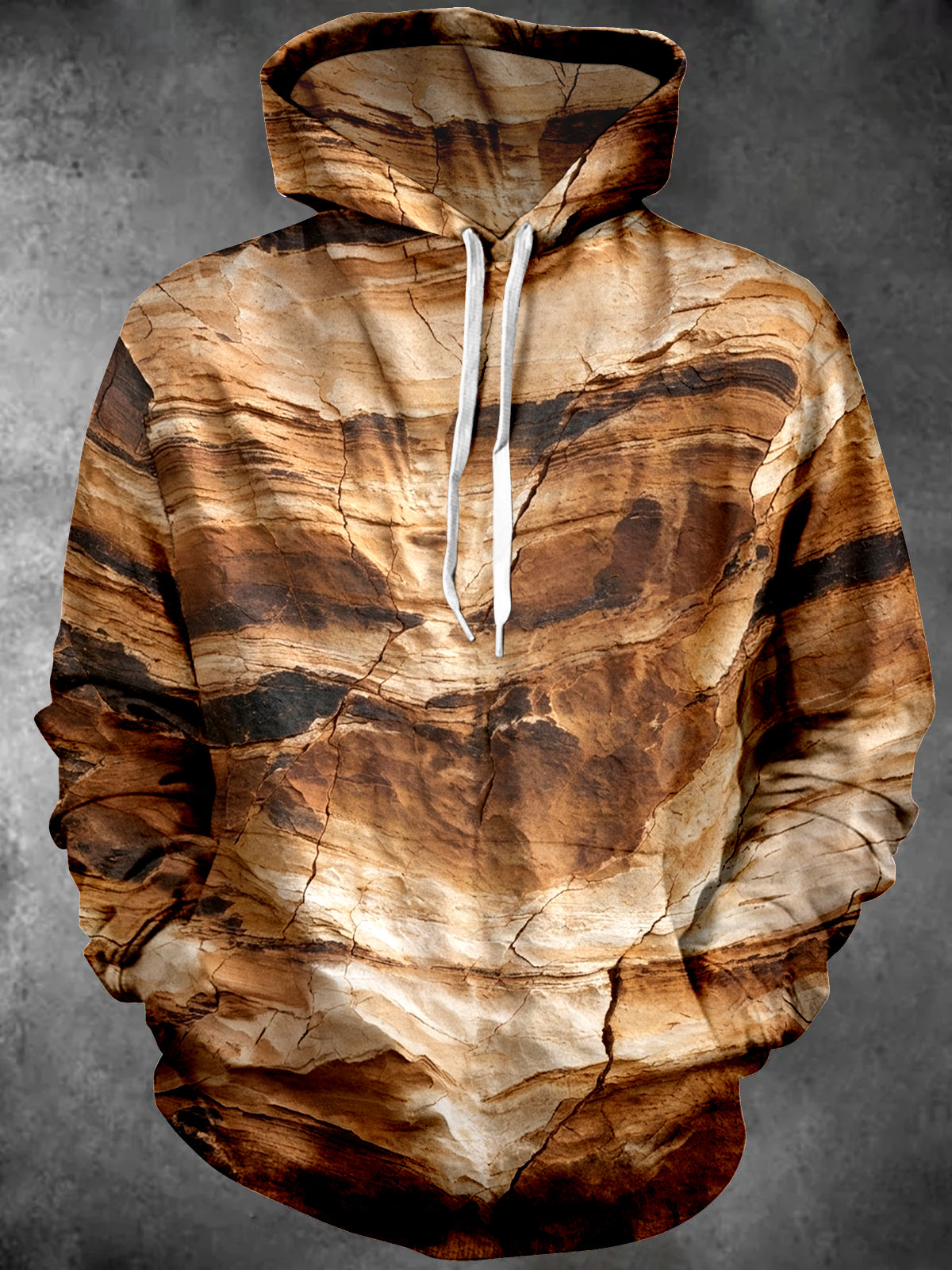 Oceanlyte Men's Patterned Layered Rock Texture Print Long Sleeve Hoodie