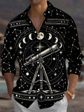 Oceanlyte Men's Astronomical Telescope And Moon Phases Print Long Sleeve Shirt with Chest Pocket
