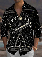 Oceanlyte Men's Astronomical Telescope And Moon Phases Print Long Sleeve Shirt with Chest Pocket