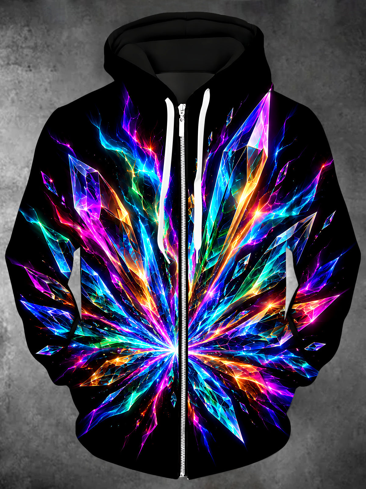 Oceanlyte Men's Long Sleeve Zip-Up Hoodie - Colorful Crystal Geometric Explosion Print