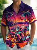 Oceanlyte Men's Halloween Monster And Jack-o-lanterns Print Short Sleeve Shirt with Chest Pocket
