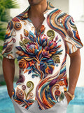 Oceanlyte Men's Short Sleeve Shirt - 3D Twisted Floral Leaves And Plant Motifs Print with Chest Pocket