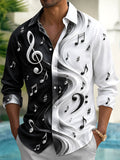 Oceanlyte Men's Graphic Musical Notes And Clefs Print Long Sleeve Shirt with Chest Pocket