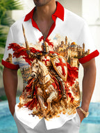 Oceanlyte Men's Short Sleeve Shirt - The "Crusader's Vow" Templar Knight On Horseback With Ancient City Print with Chest Pocket