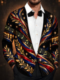 Oceanlyte Men's Long Sleeve Shirt - Veterans Day Musical Notes And Gold Leaves With Patriotic Ribbons Print with Chest Pocket