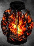 Oceanlyte Men's Forest Fire And Lava Landscape Print Long Sleeve Zip-Up Hoodie
