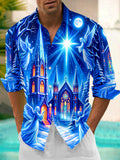 Oceanlyte Men's Long Sleeve Shirt - Christmas Gothic Church With Angels And Starburst Print with Chest Pocket