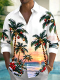 Oceanlyte Men's Long Sleeve Shirt - Palm Trees With Christmas Ornaments And Lights Print with Chest Pocket