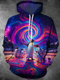 Oceanlyte Men's Graphic Penguins In Psychedelic Galaxy Print Long Sleeve Hoodie