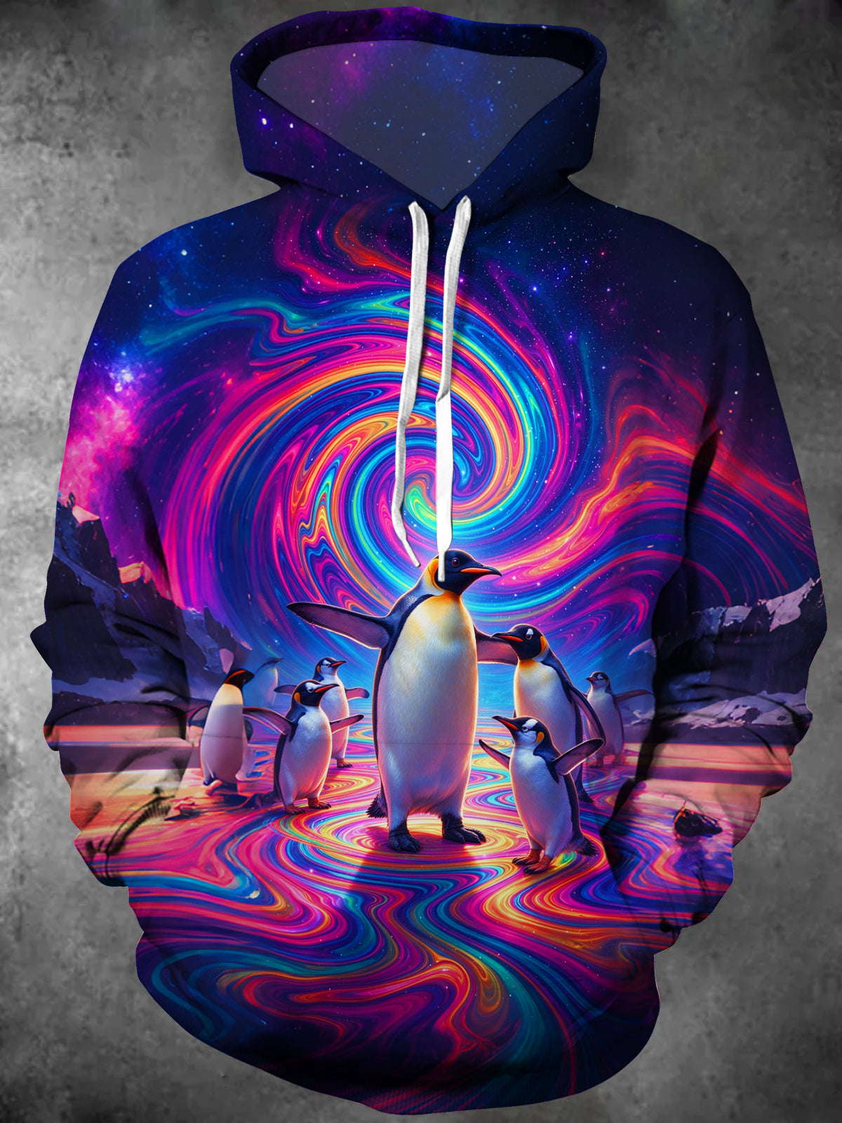 Oceanlyte Men's Graphic Penguins In Psychedelic Galaxy Print Long Sleeve Hoodie