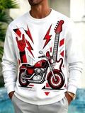 Oceanlyte Men's Long Sleeve Hoodie - Electric Guitar And Motorcycle With Rock Hand Print