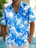Oceanlyte Men's Hawaiian Ice Crystals Print Snowflakes Print Short Sleeve Shirt with Chest Pocket