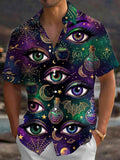Oceanlyte Men's Short Sleeve Shirt - Halloween Mystical Elements Print Mystical Eyes And Starry Sky Print with Chest Pocket