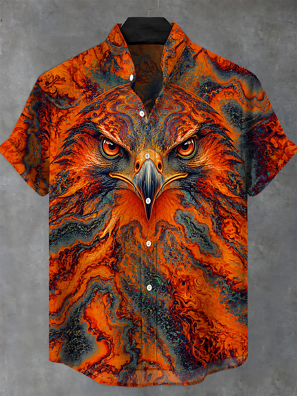 Oceanlyte Men's Vintage Style Abstract Eagle Face Print Short Sleeve Shirt with Chest Pocket