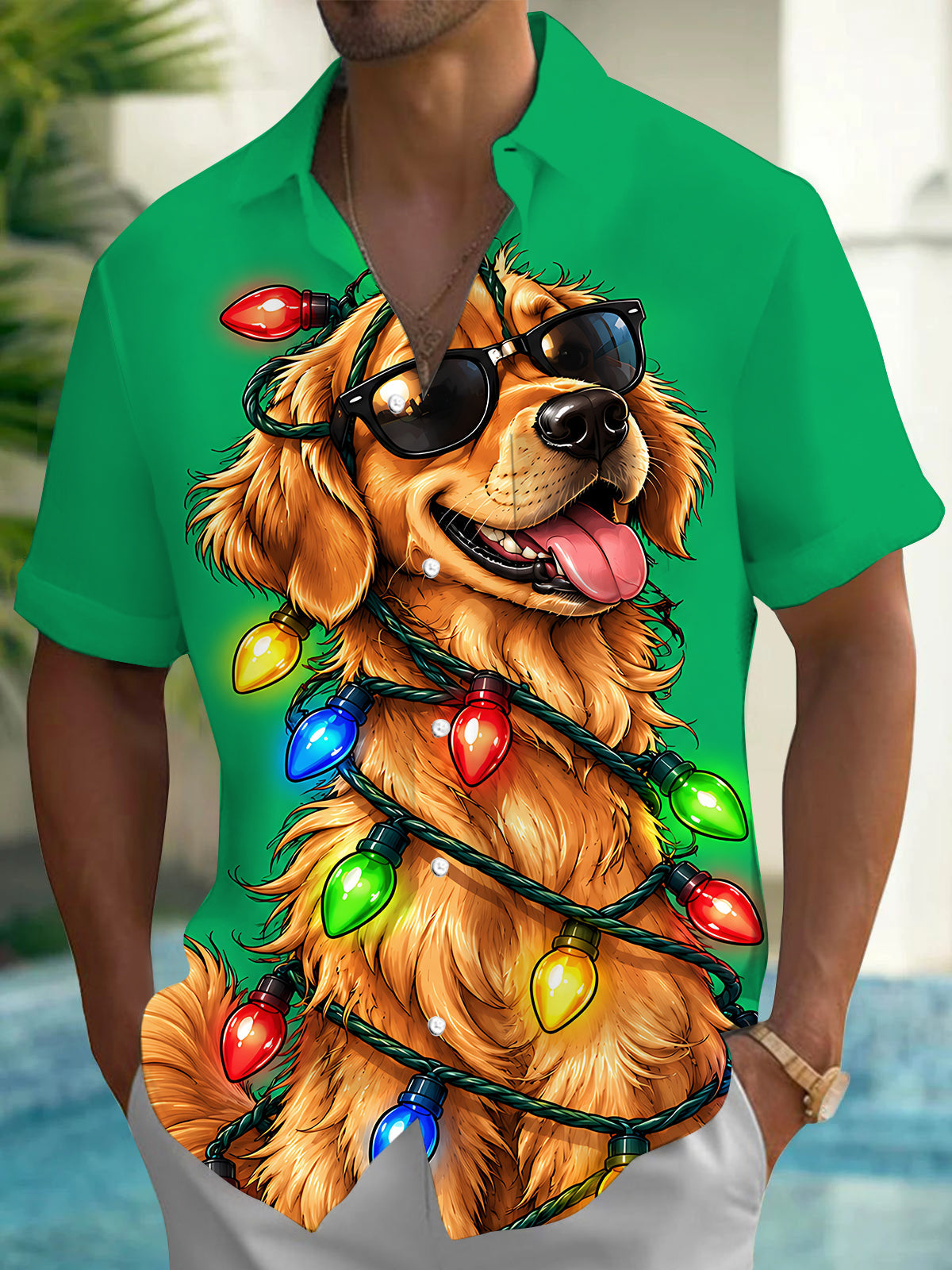 Oceanlyte Men's Graphic Dog With Sunglasses Print Short Sleeve Shirt with Chest Pocket