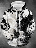 Oceanlyte Men's Long Sleeve Zip-Up Hoodie - Abstract Black And White Liquid Splashes Print with Kangaroo Pocket