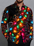 Oceanlyte Men's Christmas Light String And Swirls Print Long Sleeve Shirt with Chest Pocket