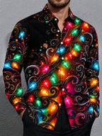 Oceanlyte Men's Christmas Light String And Swirls Print Long Sleeve Shirt with Chest Pocket