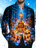 Oceanlyte Men's Printed Christmas Card House Print Long Sleeve Shirt with Chest Pocket