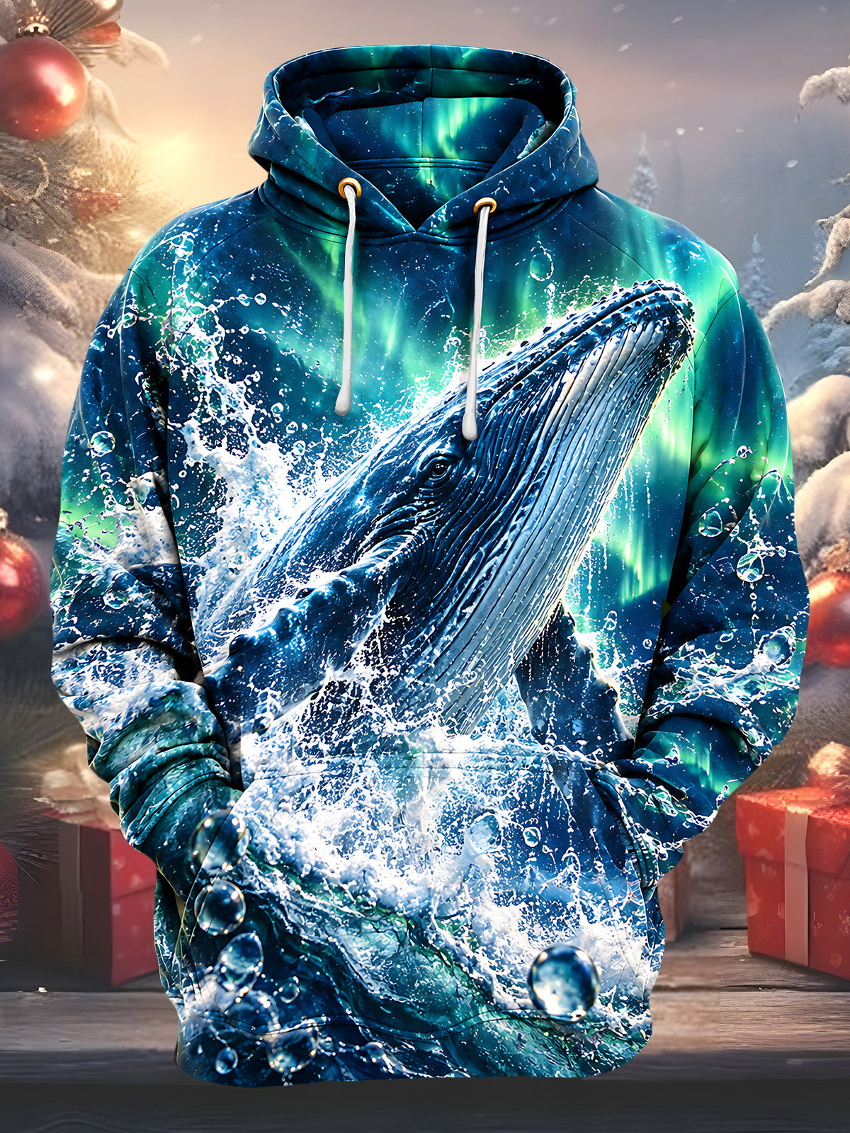 Oceanlyte Men's Graphic Whale Splash Print Long Sleeve Hoodie